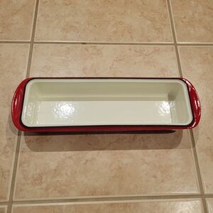 Mario Batali Cast Iron Narrow Rectangular Baker Loaf Pan RED